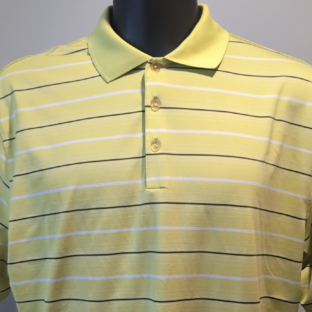 Nike Dri Fit Neon Yellow Striped Golf Polo Shirt XL